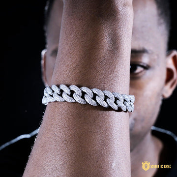 14mm 3-row Bubble Iced Cuban Bracelet In 18k White Gold Plated ZUU KING